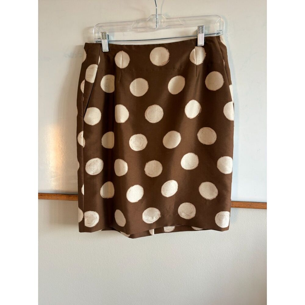 Banana Republic 100% Silk Brown Cream Dot Print Pencil Skirt NWT Size 6